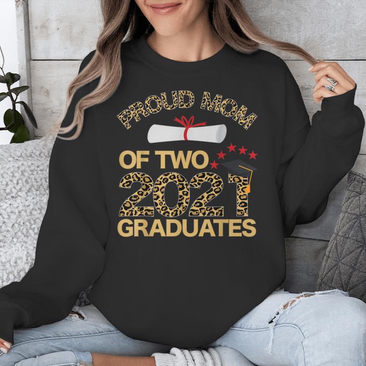 Proud Mom Of Two 2021 Graduates Twin Mama Graduation Leopard Unisex Sweatshirt
