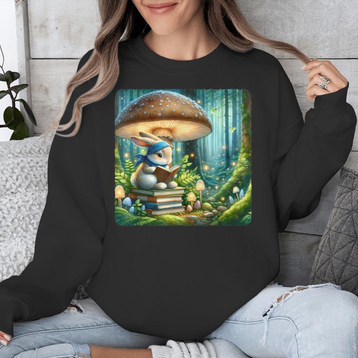 Rabbit Reading Book Under Large Mushroom Easter Bandana Unisex Sweatshirt