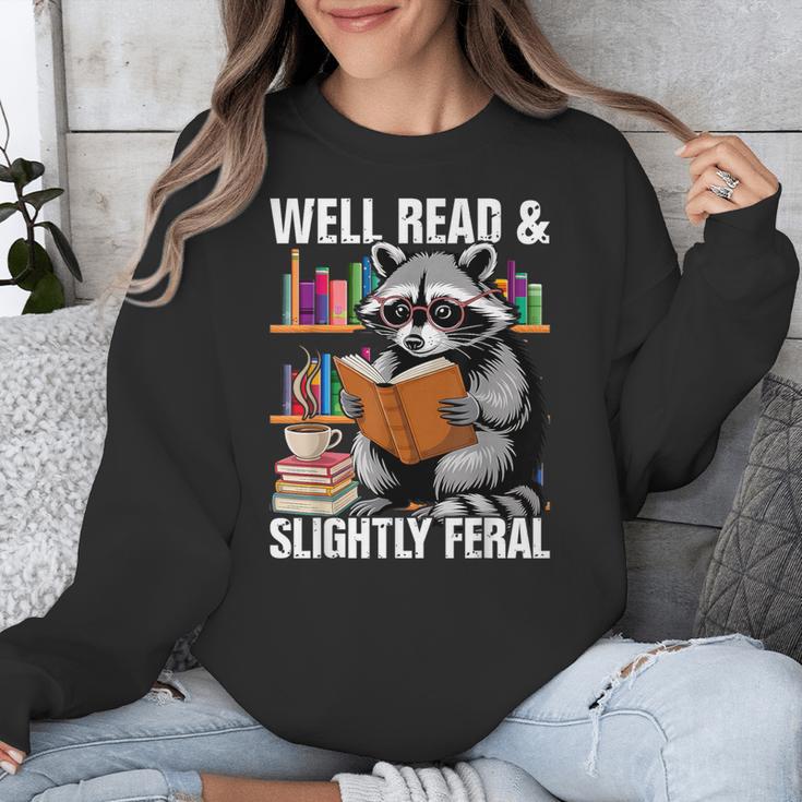 Well Read & Slightly Feral Raccoon Book Lover Graphic Unisex Sweatshirt