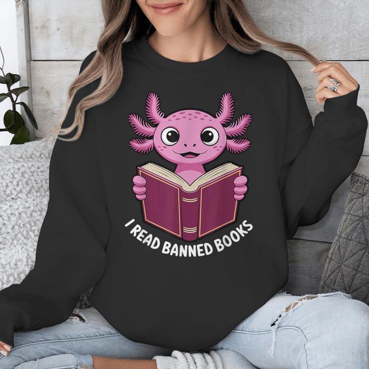 I Read Banned Books Axolotl Reading Unisex Sweatshirt