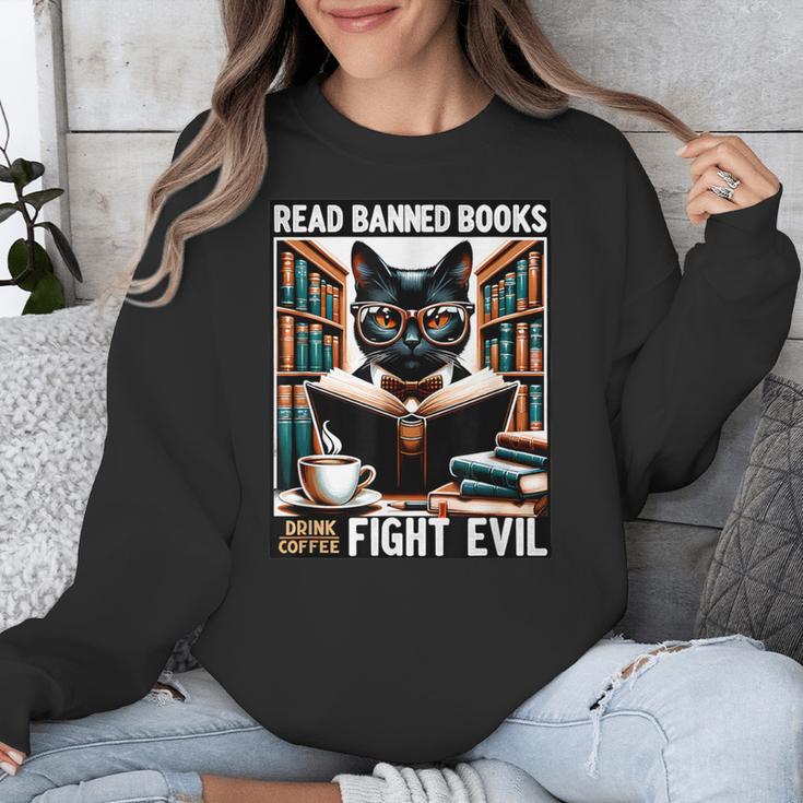Read Banned Books Drink Coffee Fight Evil Book Reader Lovers Unisex Sweatshirt
