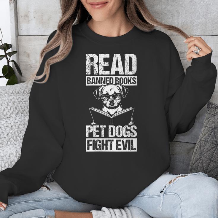 Read Banned Books PET DOGS FIGHT EVIL Read Banned Books Dog Unisex Sweatshirt
