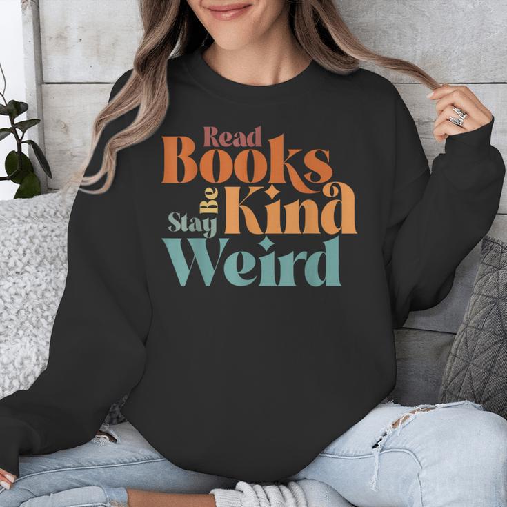 Read Books Be Kind Stay Weird Retro Bookworm Book Lover Unisex Sweatshirt
