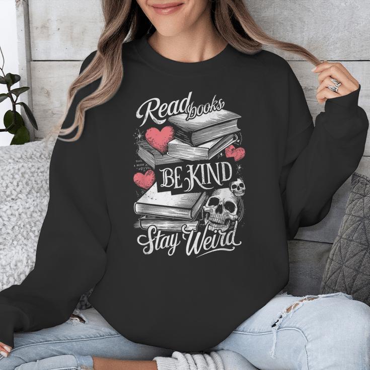 Read Books Be Kind Stay Weird Skeleton Heart Reading Alt Unisex Sweatshirt