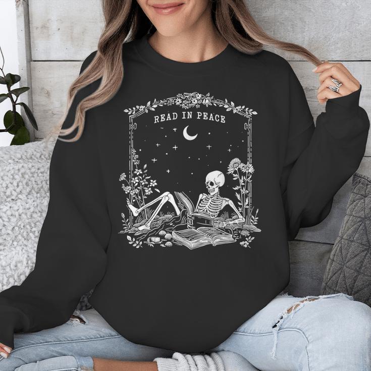 Read In Peace Skeleton Reading Book Halloween Bookish Unisex Sweatshirt