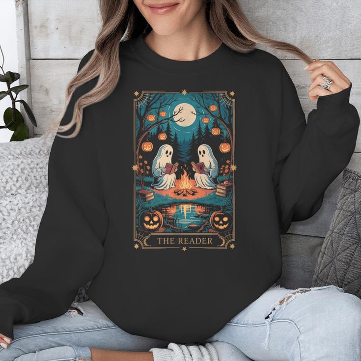 The Reader Bookish Cute Spooky Ghost Reading Book Tarot Card Unisex Sweatshirt