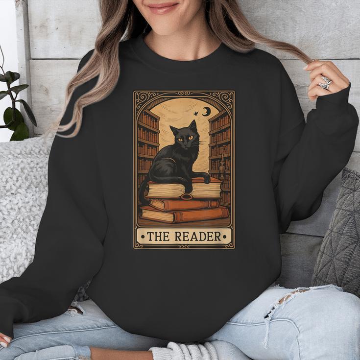 The Reader Cat Book Reading Halloween Tarot Card Unisex Sweatshirt