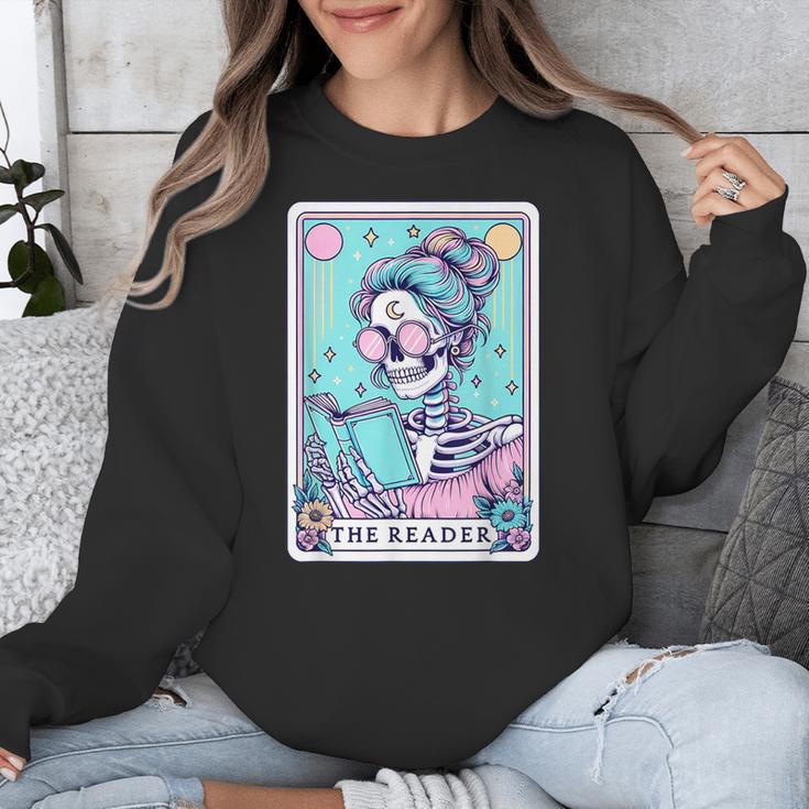 The Reader Retro Reading Skeleton Books Flowers Tarot Card Unisex Sweatshirt