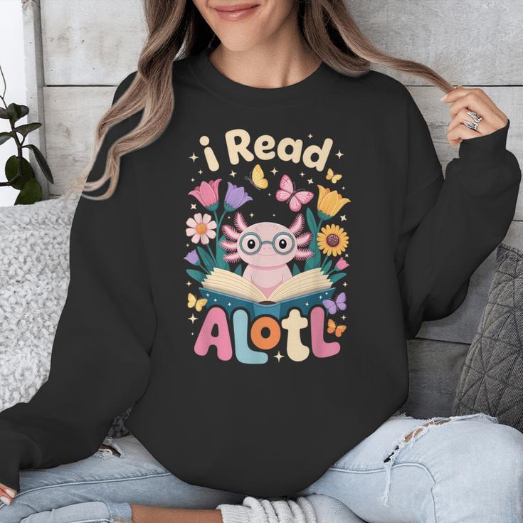 Reading Axolotl Book Lover Wildflowers Unisex Sweatshirt