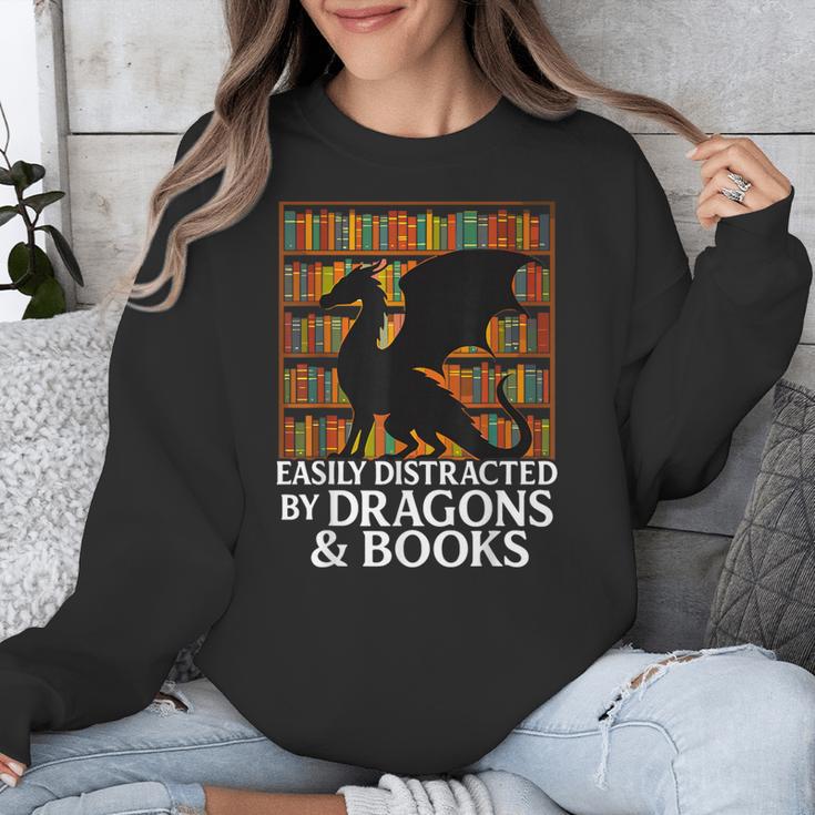 Reading Dragon Easily Distracted By Dragons And Books Unisex Sweatshirt