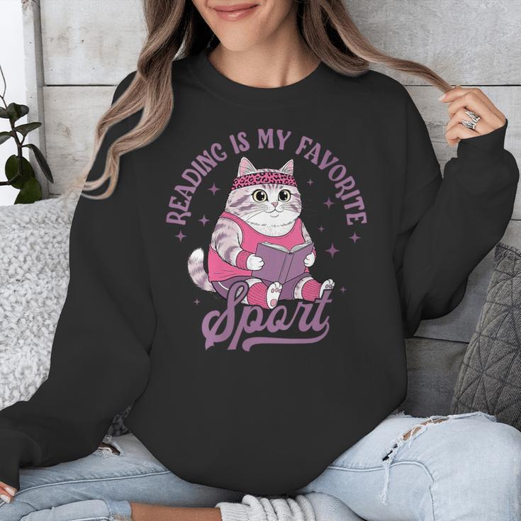 Reading Is My Favorite Sport Bookworm Cat Lover Book-Club Unisex Sweatshirt