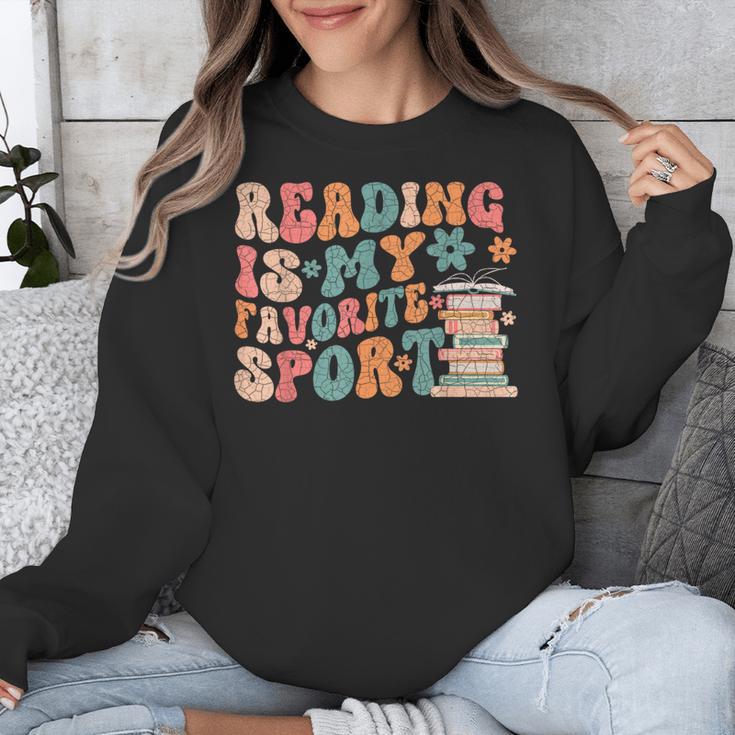 Reading Is My Favorite Sport Retro Groovy Book Lovers Unisex Sweatshirt