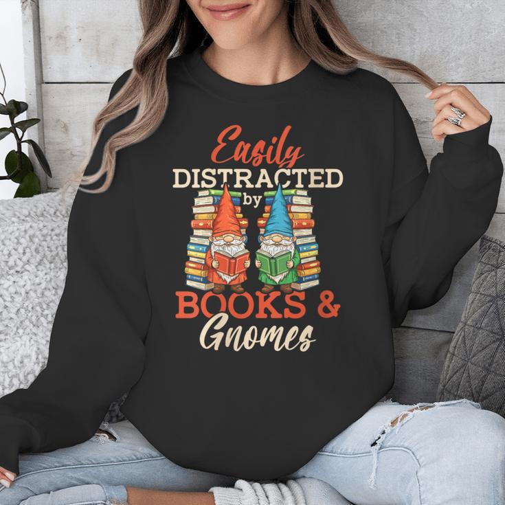 Reading Gnomes Cute Easily Distracted By Books And Gnomes Unisex Sweatshirt