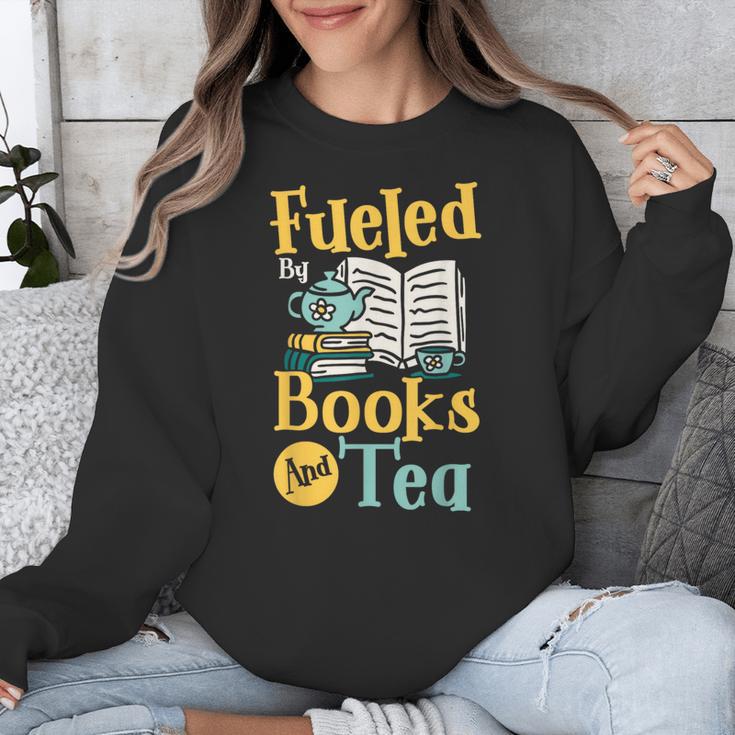 Reading Hobby Bookshelves Library Fueled By Books And Tea Unisex Sweatshirt