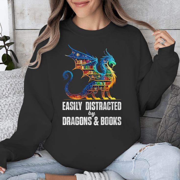 Reading Lover Easily Distracted By Dragons And Books Dragon Unisex Sweatshirt