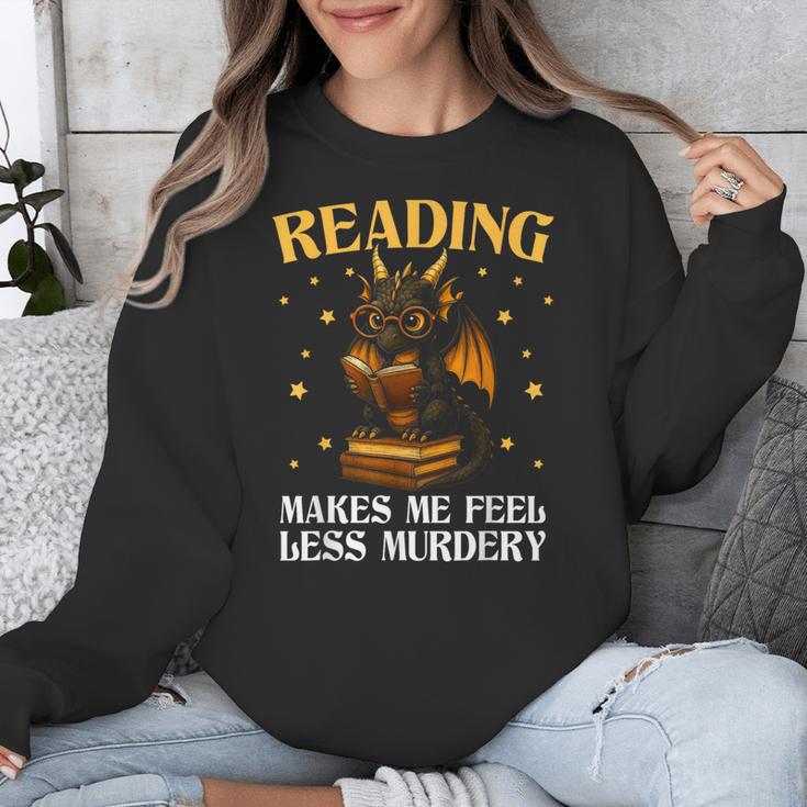 Reading Makes Me Feel Less Murdery Book Dragon Unisex Sweatshirt Reading Makes Me Feel Less Murdery Book Dragon Unisex Sweatshirt
