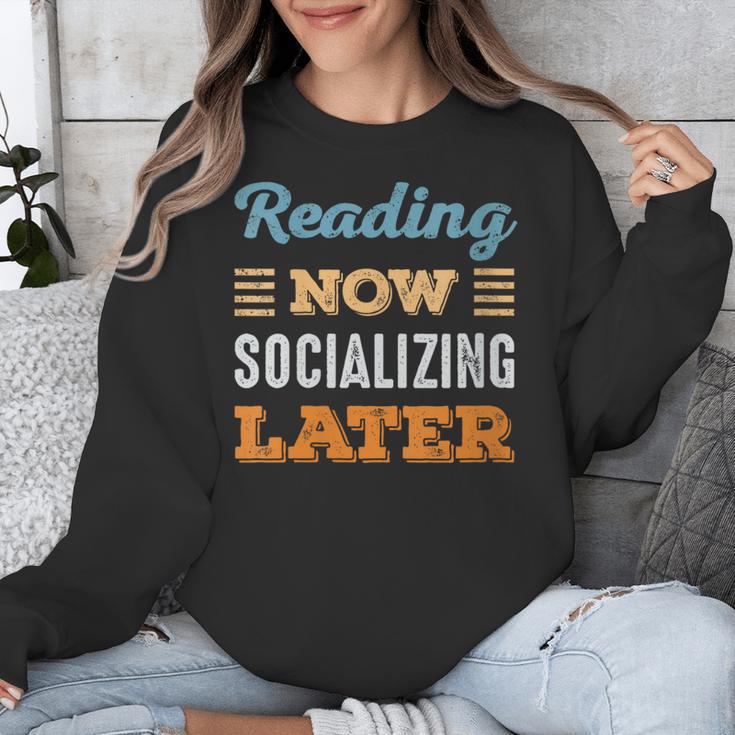Reading Now Minimal Socializing Introvert Vintage Unisex Sweatshirt