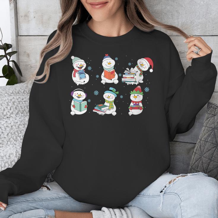 Reading Snowman Christmas Book Lovers Bookworm Librarian Unisex Sweatshirt