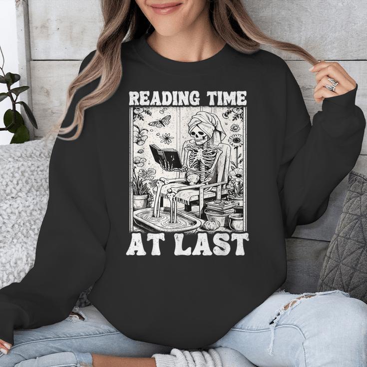 Reading Time At Last Book Lover Introvert Skeleton Reading Unisex Sweatshirt Reading Time At Last Book Lover Introvert Skeleton Reading Unisex Sweatshirt