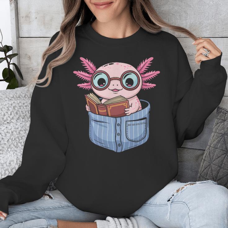 Readsalotl Axolotl Reading Book Lover Reading Pocket Axolotl Unisex Sweatshirt