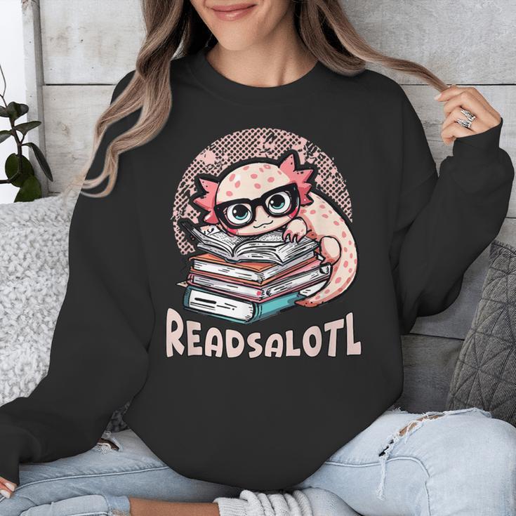 Readsalotl Axolotl Reading Books Glasses Bookworm Pun Fun Unisex Sweatshirt Readsalotl Axolotl Reading Books Glasses Bookworm Pun Fun Unisex Sweatshirt