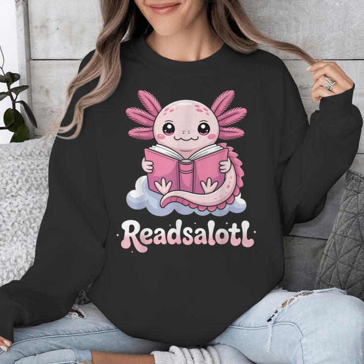 Readsalotl Axolotl Reading Cute Book Lover Bookworm Unisex Sweatshirt