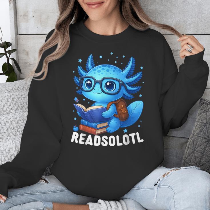 Readsolotl Blue Kawaii Axolotl Book Lover Reading Unisex Sweatshirt