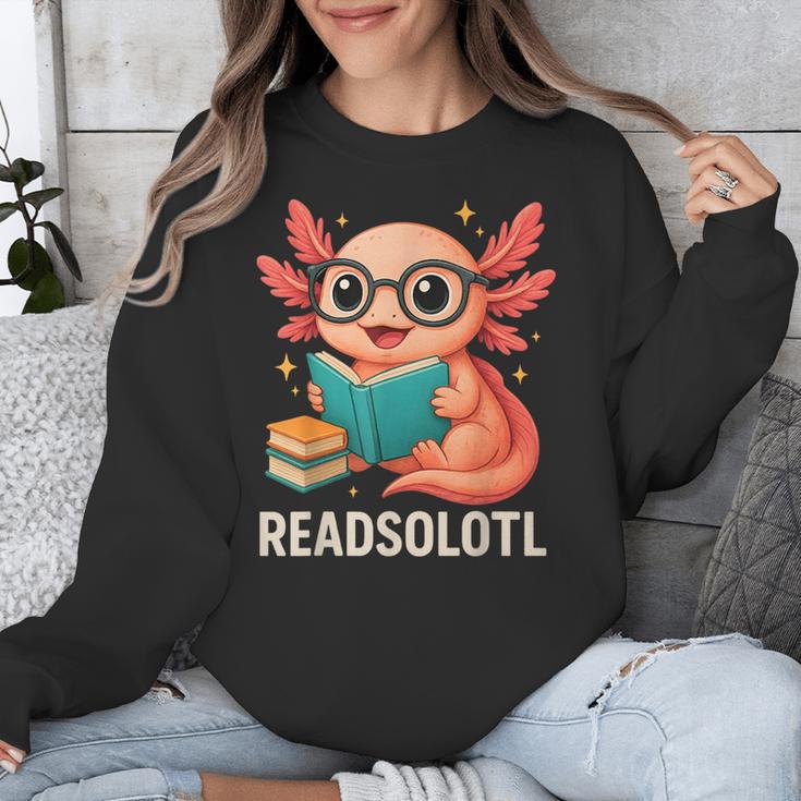 Readsolotl Kawaii Axolotl Reading Book Lover Unisex Sweatshirt