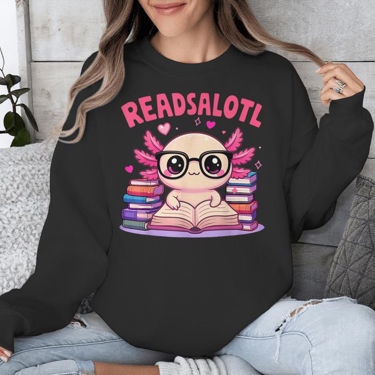 Readsolotl Pink Kawaii Axolotl Book Lover Reading Unisex Sweatshirt