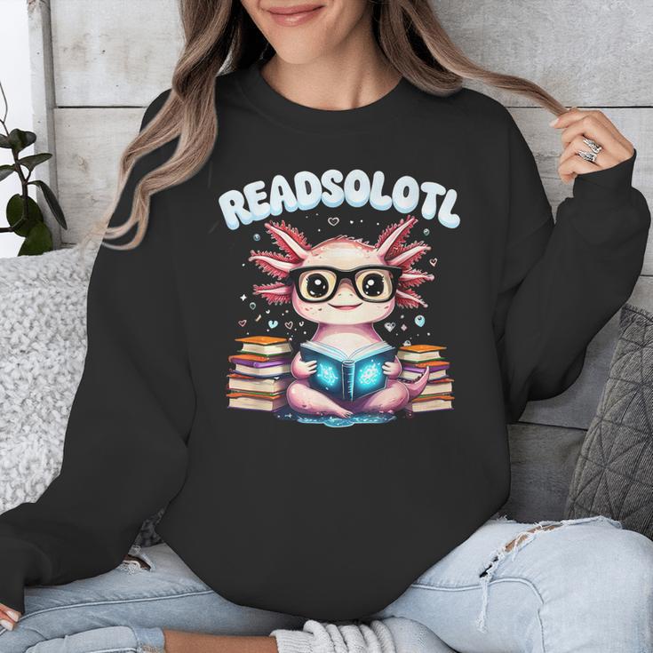 Readsolotl Pink Kawaii Axolotl Read Book Lover Reading Unisex Sweatshirt