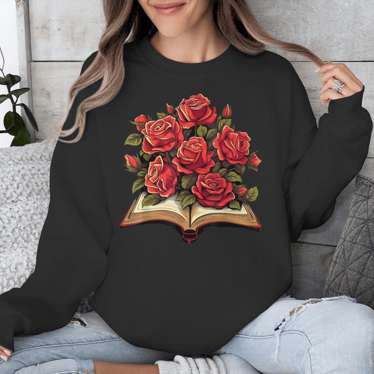 Red Roses Flowers Book Floral Unisex Sweatshirt