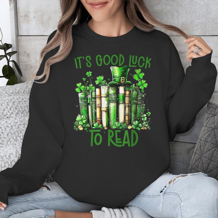 Retro Book Lucky Reading Teacher St Patrick's Day -Adults Small Cotton Blend Polyester Blend Short Sleeve Unisex Sweatshirt