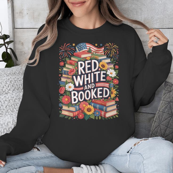 Retro Floral Red & Booked Library Reading 4th Of July Unisex Sweatshirt