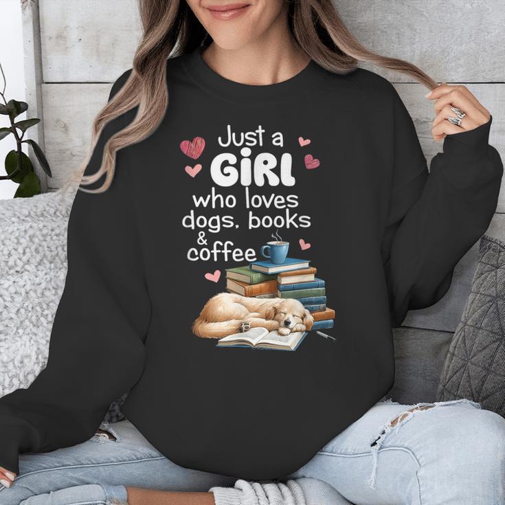 Retro Just A Girl Who Love Dogs Books And Coffee Bookworm Unisex Sweatshirt