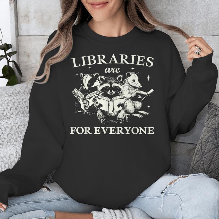 Retro Libraries Are For Everyone Racoon Reading Book Lover Unisex Sweatshirt