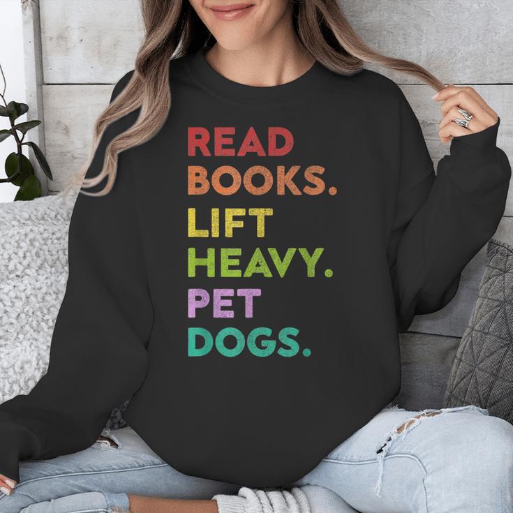 Retro Read Books Lift Heavy Pet Dogs Gym Book Lover Unisex Sweatshirt