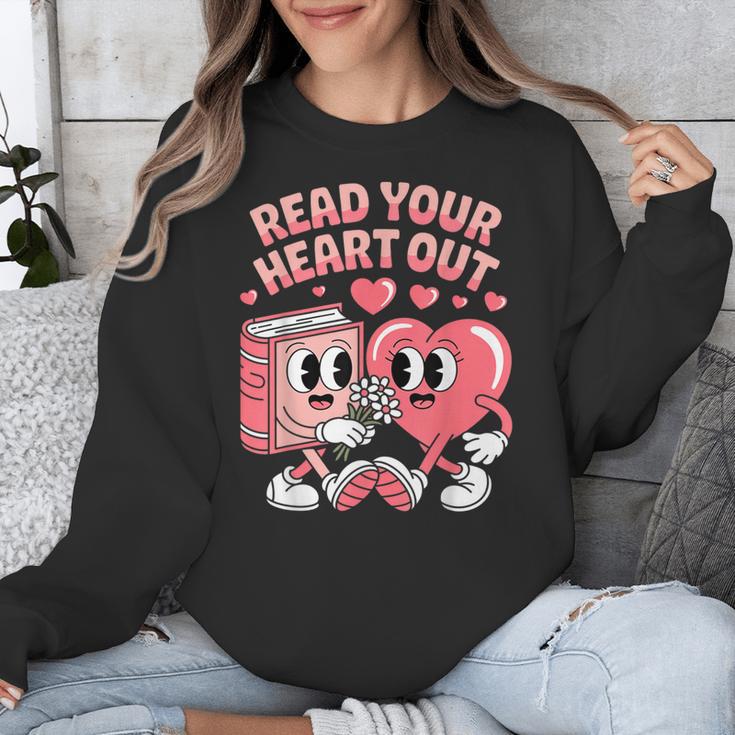 Retro Read Your Heart Out Valentine's Day Teacher Book Lover Unisex Sweatshirt