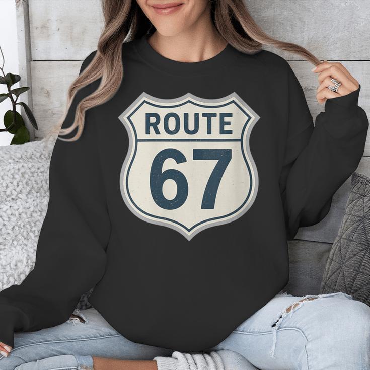 Retro Route 67 Highway Sign Vintage Road Nostalgia Unisex Sweatshirt
