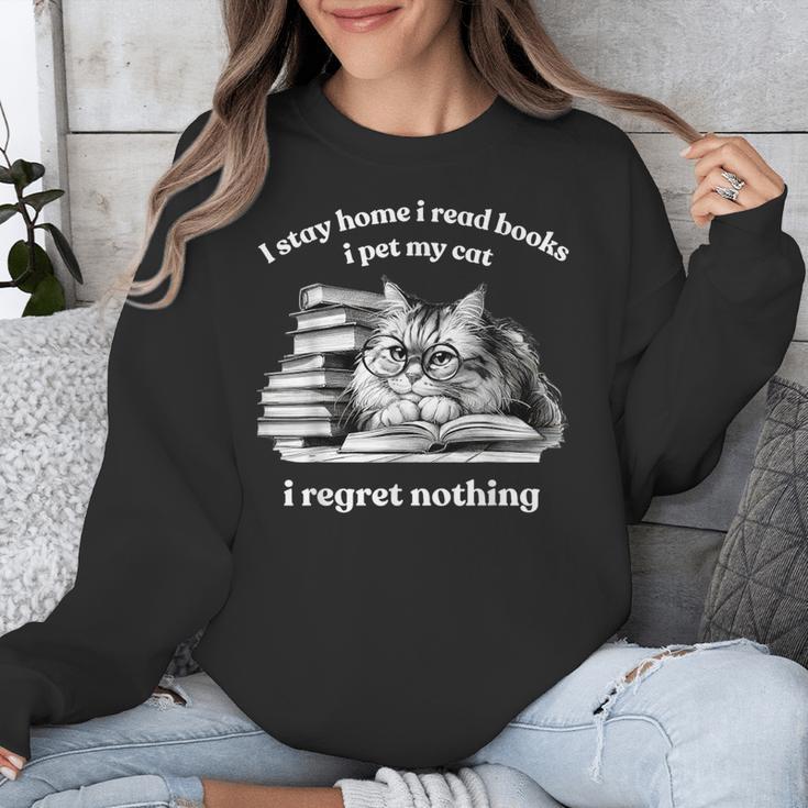 Retro I Stay Home I Read Books I Pet My Cat I Regret Nothing Unisex Sweatshirt