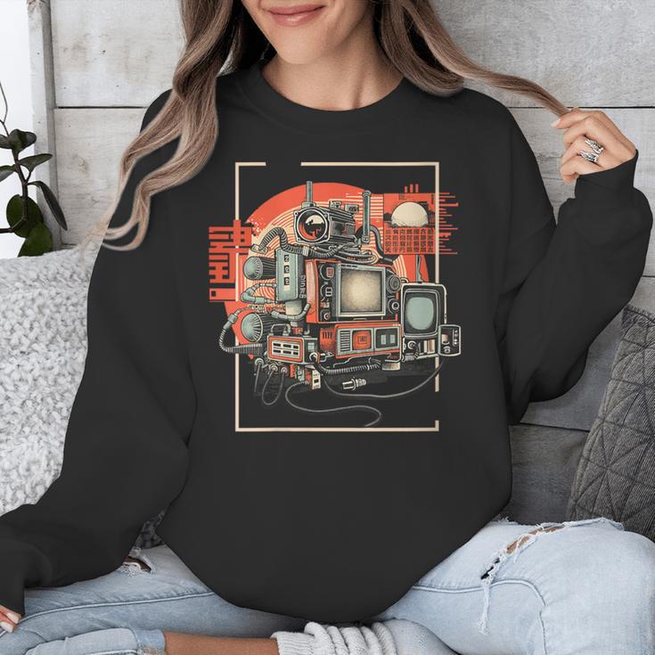 Retro Tech Stack 80s 90s Nostalgia Analog TV Cameras Unisex Sweatshirt