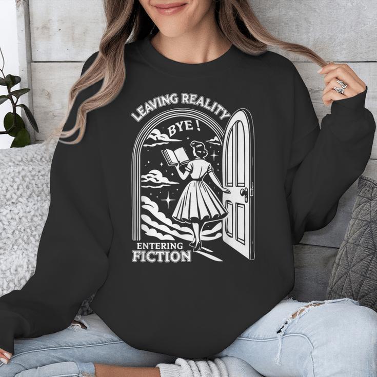 Retro Trendy Bookish Book Lover Reading Quotes Leaving Reality Entering Fiction -Adults Small Short Sleeve T-Shirt Unisex Sweatshirt