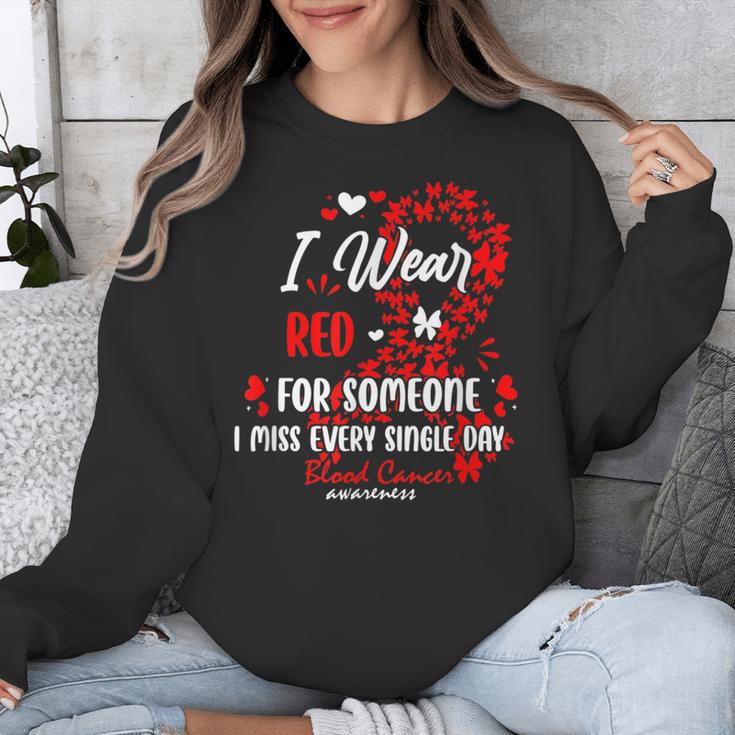 Ribbon Blood Cancer Angel Memory Support Dad Mom Red Unisex Sweatshirt