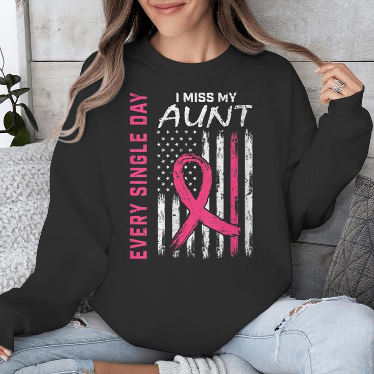 RIP Memorial In Memory Of Aunt Breast Cancer Awareness Flag Unisex Sweatshirt
