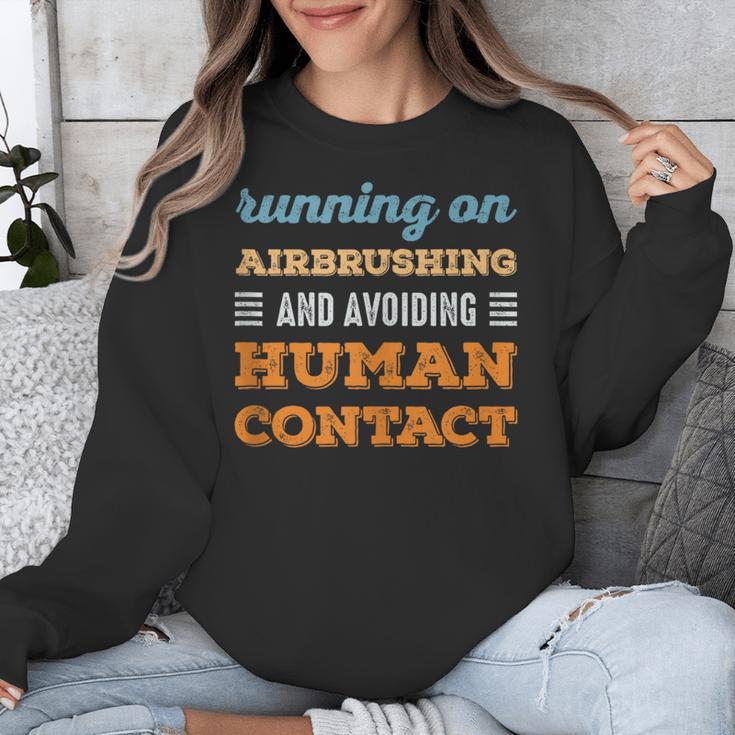 Running On Airbrushing Social Introvert Humor Vintage Unisex Sweatshirt