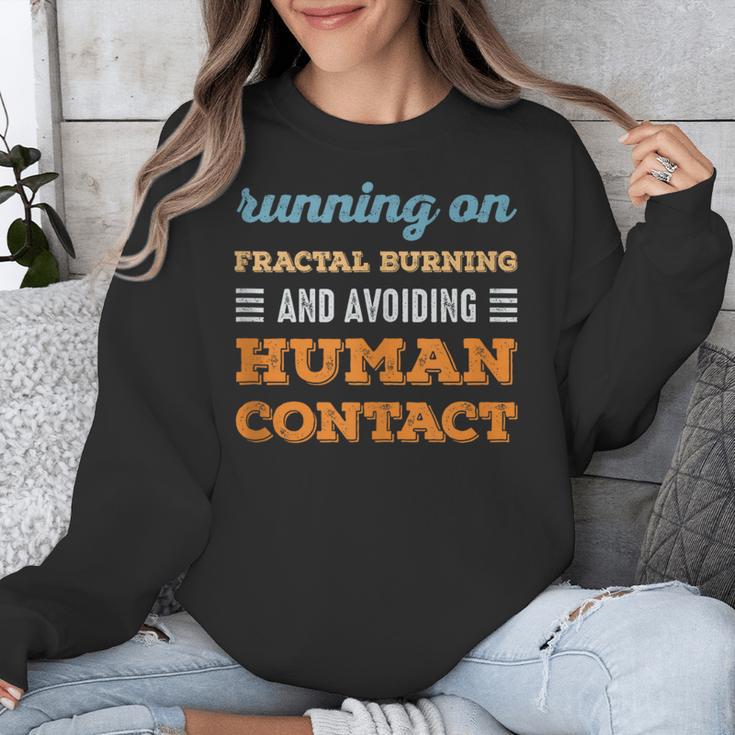 Running On Fractal Burning Social Introvert Humor Vintage Unisex Sweatshirt Running On Fractal Burning Social Introvert Humor Vintage Unisex Sweatshirt