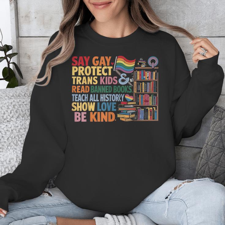 Say Gay Protect Trans Kids Read Banned Books LGBTQ Gay Pride Unisex Sweatshirt