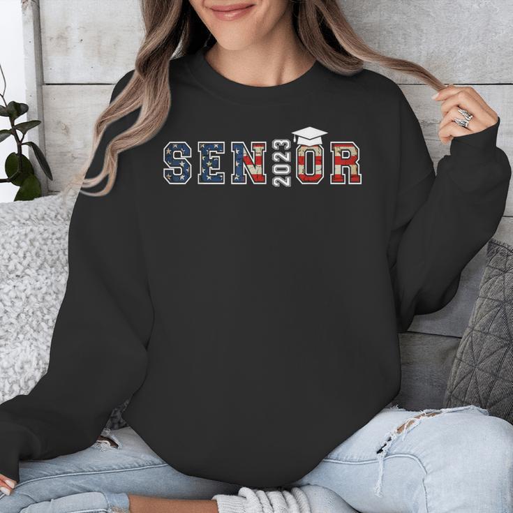 Senior 2023 American Flag USA Graduation Class Of 2023 Women Kids Men Unisex Sweatshirt