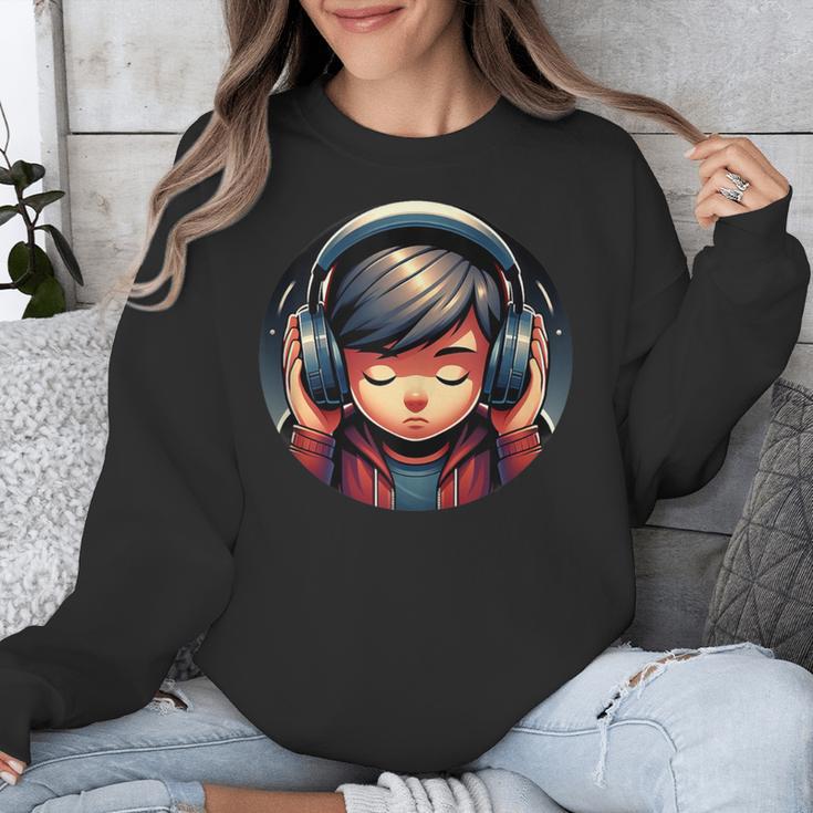 Serene Music Enthusiast With Headphones Introvert Cute Boy Unisex Sweatshirt Serene Music Enthusiast With Headphones Introvert Cute Boy Unisex Sweatshirt