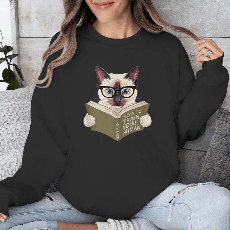 Siamese Cat Reading Book How To Train Your Human Humorous Unisex Sweatshirt Siamese Cat Reading Book How To Train Your Human Humorous Unisex Sweatshirt
