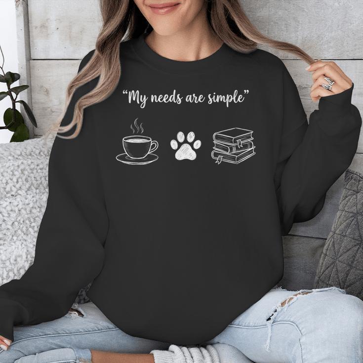 Simple Needs Coffee Paw & Books Reading Graphic Book Lovers Unisex Sweatshirt